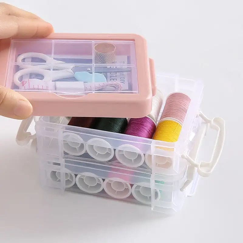 Portable Household Sewing Kit Box, Fabric Craft Needles Thread Scissor Set, Plastic Transparent Sewing Thread Storage, Multifunction PP Box Sewing Kit, Home & Travelling Sewing Accessories Portable Household Sewing Kit Box, Fabric Craft Needles Thread Scissor Set, Plastic Transparent Sewing Thread Storage, Multifunction PP Box Sewing Kit, Home & Travelling Sewing Accessories